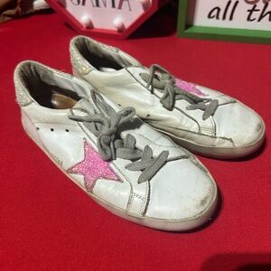 Golden Goose Kids Shoes with Pink Star and Gray Laces